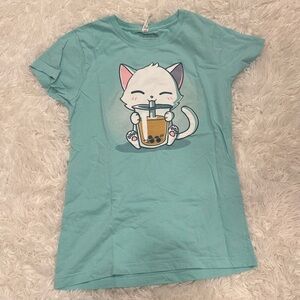 Cute Cat Graphic T-Shirt - Teal